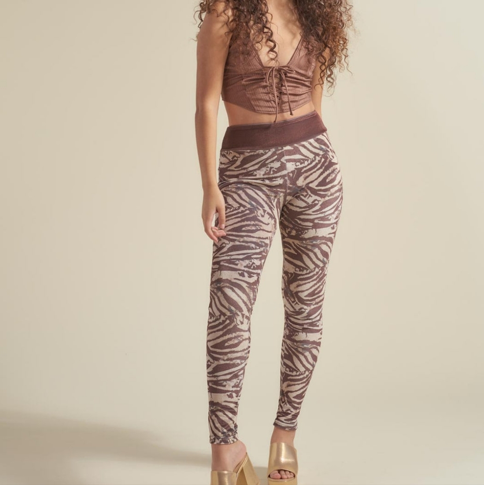 EUC! Velvet zebra animal print high waist leggings S